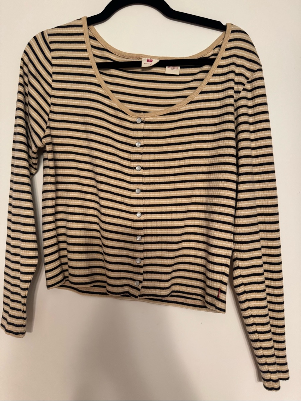 Levi's Striped Button-Front Long Sleeve Top - Beige & Black